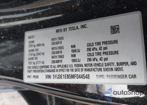 2021 Tesla Model 3 Long Range Dual Motor All-Wheel Drive z USA, uszkodzony, nr VIN 5YJ3E1EB5MF044548